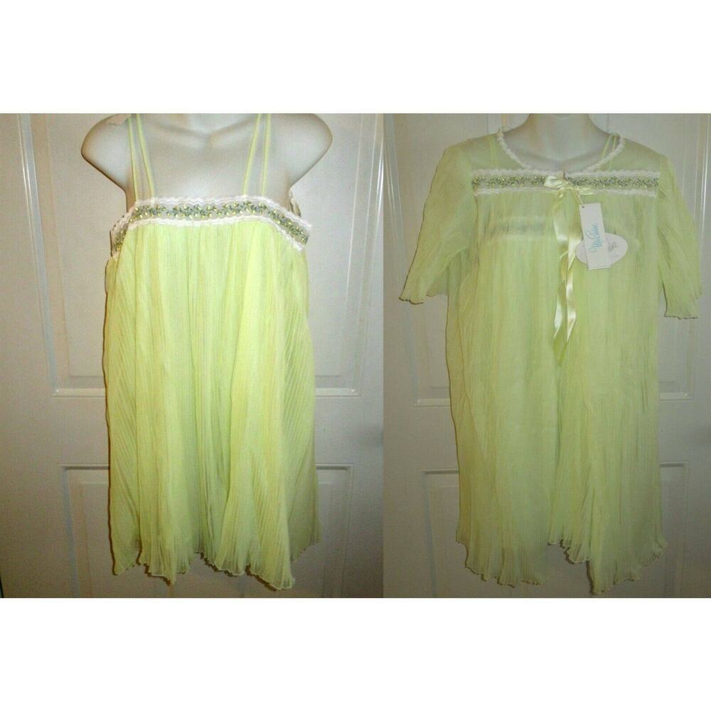 Vintage Yellow Miss Elaine Robe & Nightgown Accordion Pleat Peignoir Small NWT